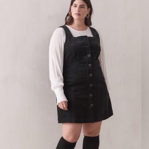 Addition Elle Black Corduroy Button-Front Pinafore Dress